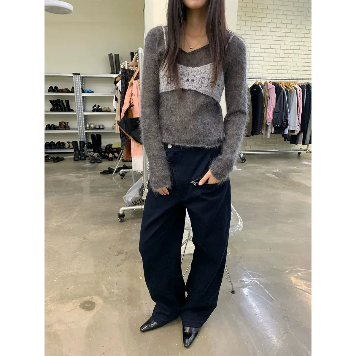 Curved Wide-Leg Overalls