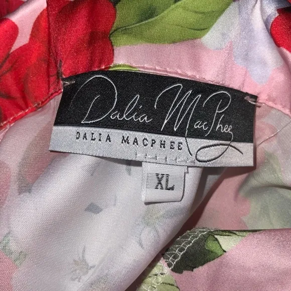 Dahlia Macphee Red Pink Geraniums Floral Print Silky Satin Wide Leg Pajamas XL