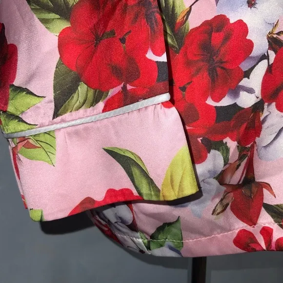 Dahlia Macphee Red Pink Geraniums Floral Print Silky Satin Wide Leg Pajamas XL