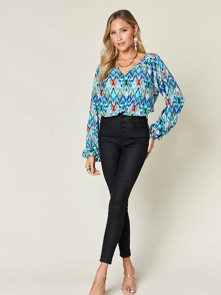 Dani Full Size Printed Balloon Sleeve Blouse