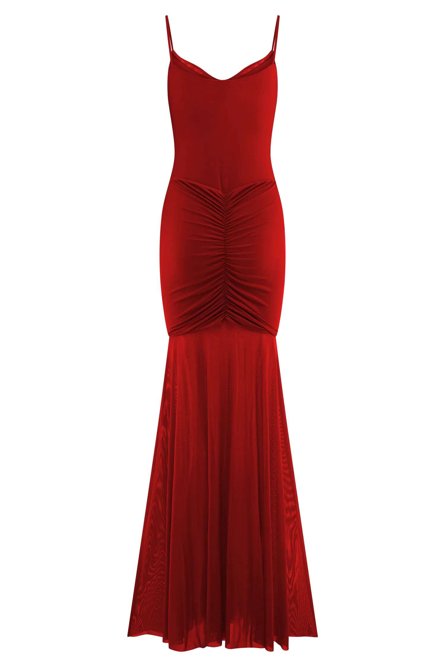 Delaney Slinky And Mesh Maxi Dress - Red