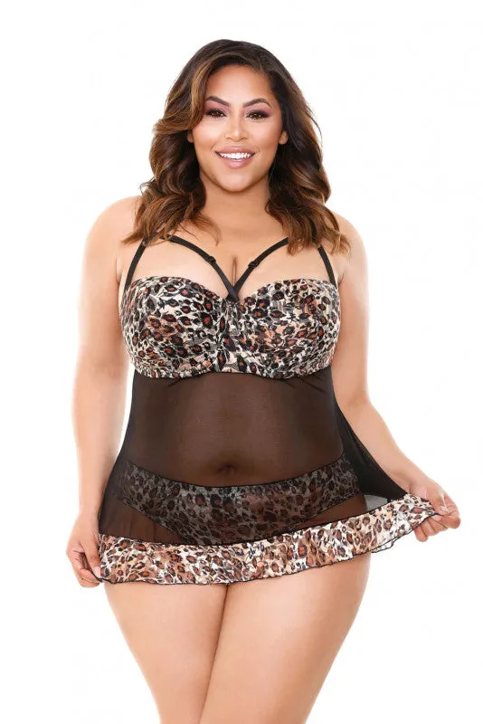 Delilah Babydoll and Panty - Leaopard Print/black - 1x2x