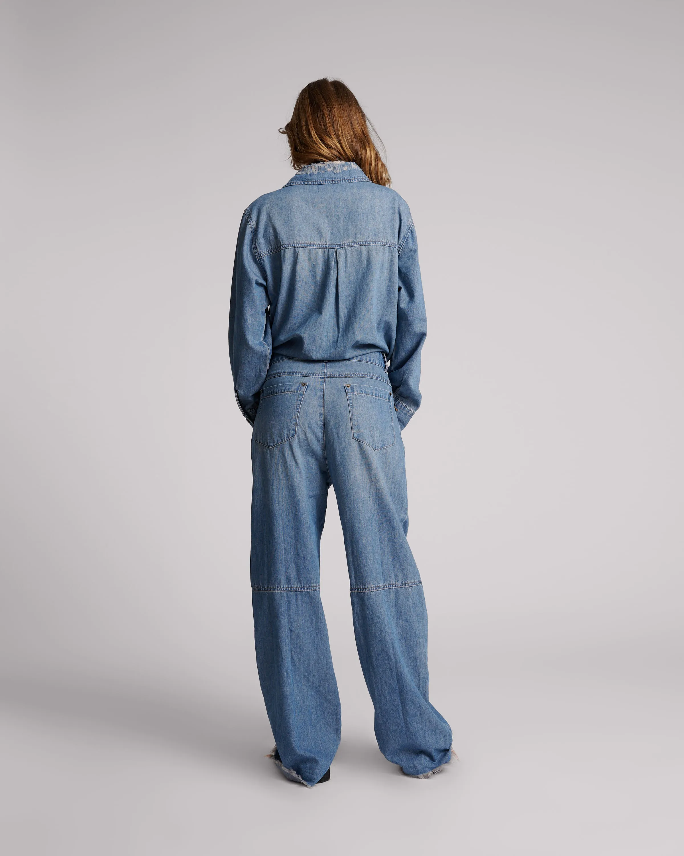 DENIM TRUCKER OVERALL - BLUE LILAC