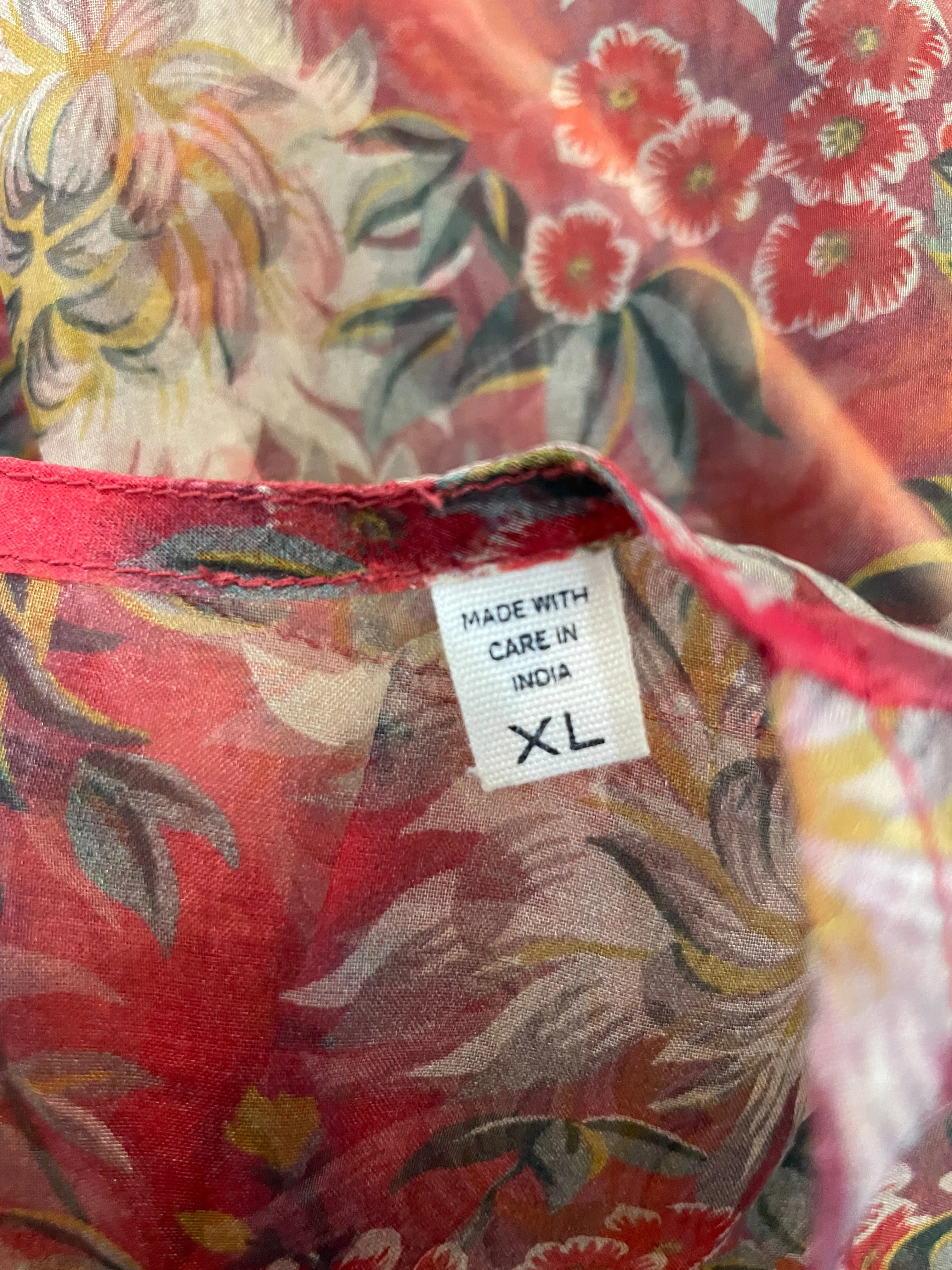Doen Red Floral Armande Tiered Silk Dress