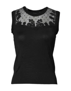 Dolce & Gabbana Black Lace Sheer Crew Neck Sleeveless Top