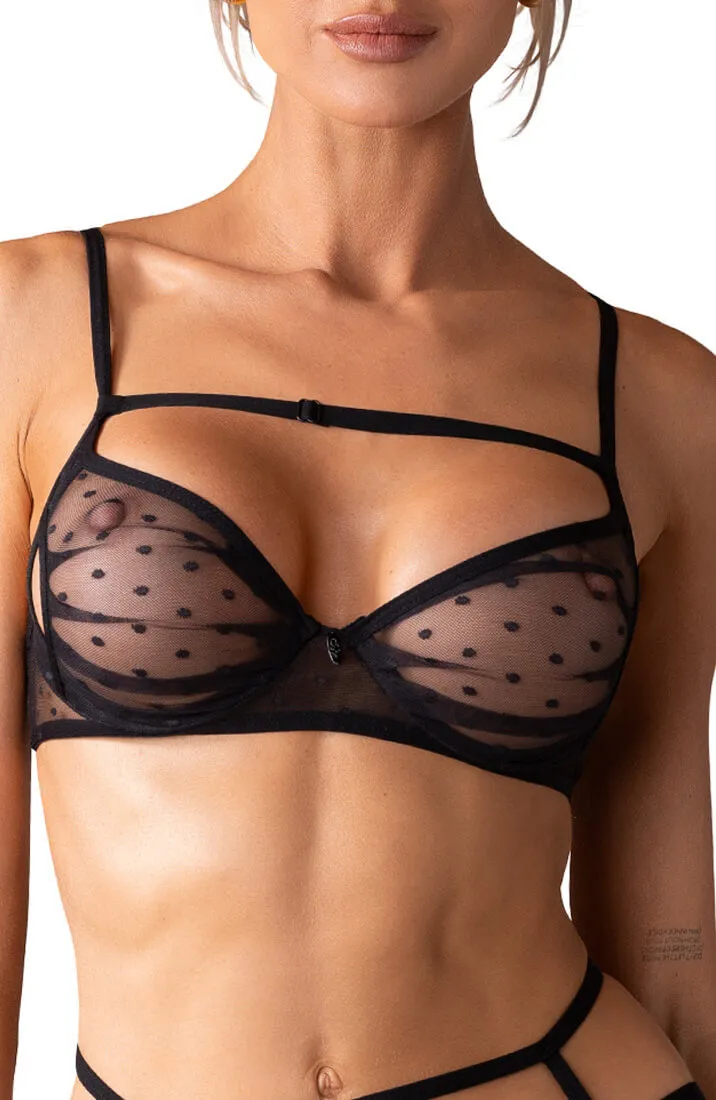 Dotted sheer black mesh lingerie set - Poised Approach