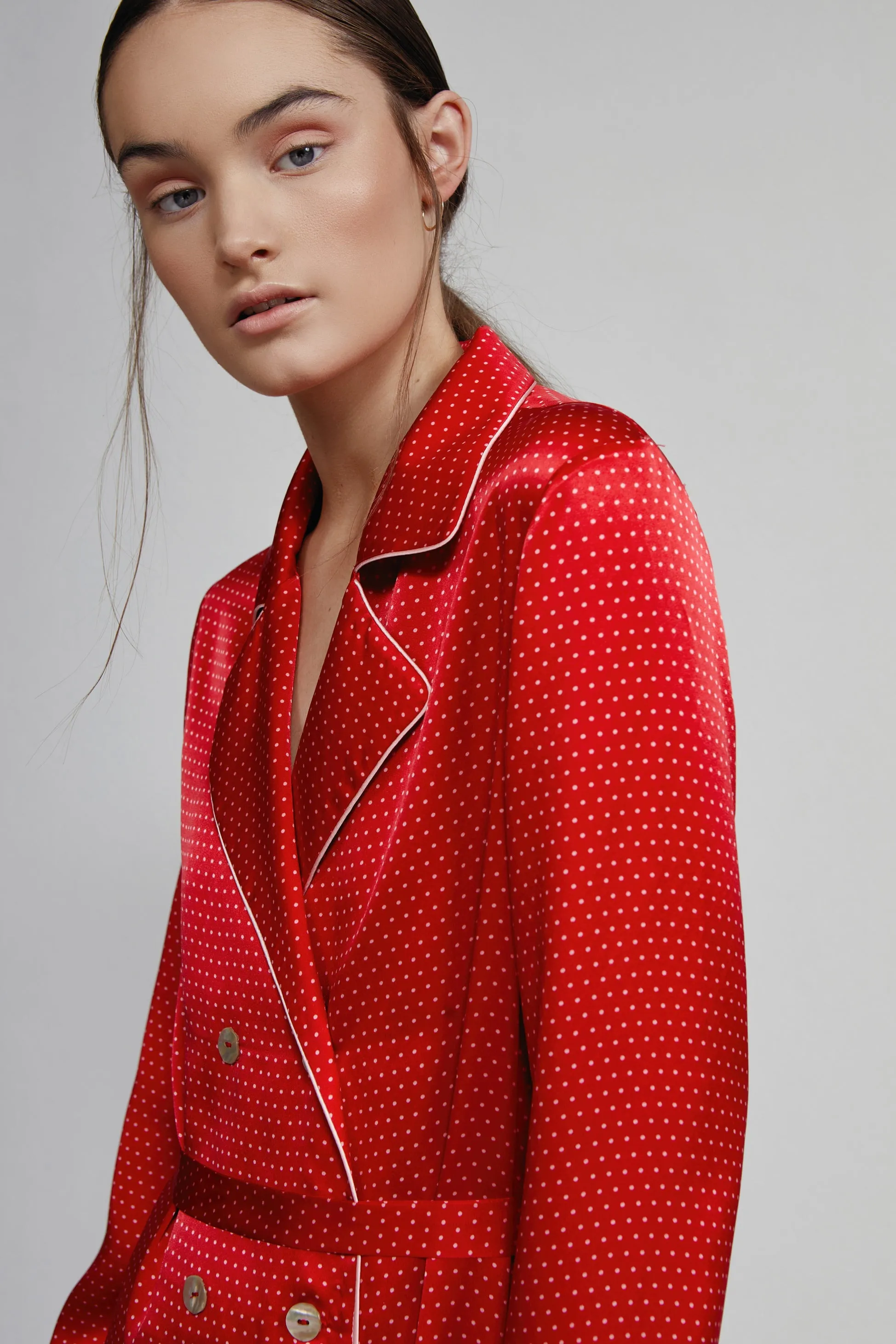 double breasted robe, ruby dot (sample)