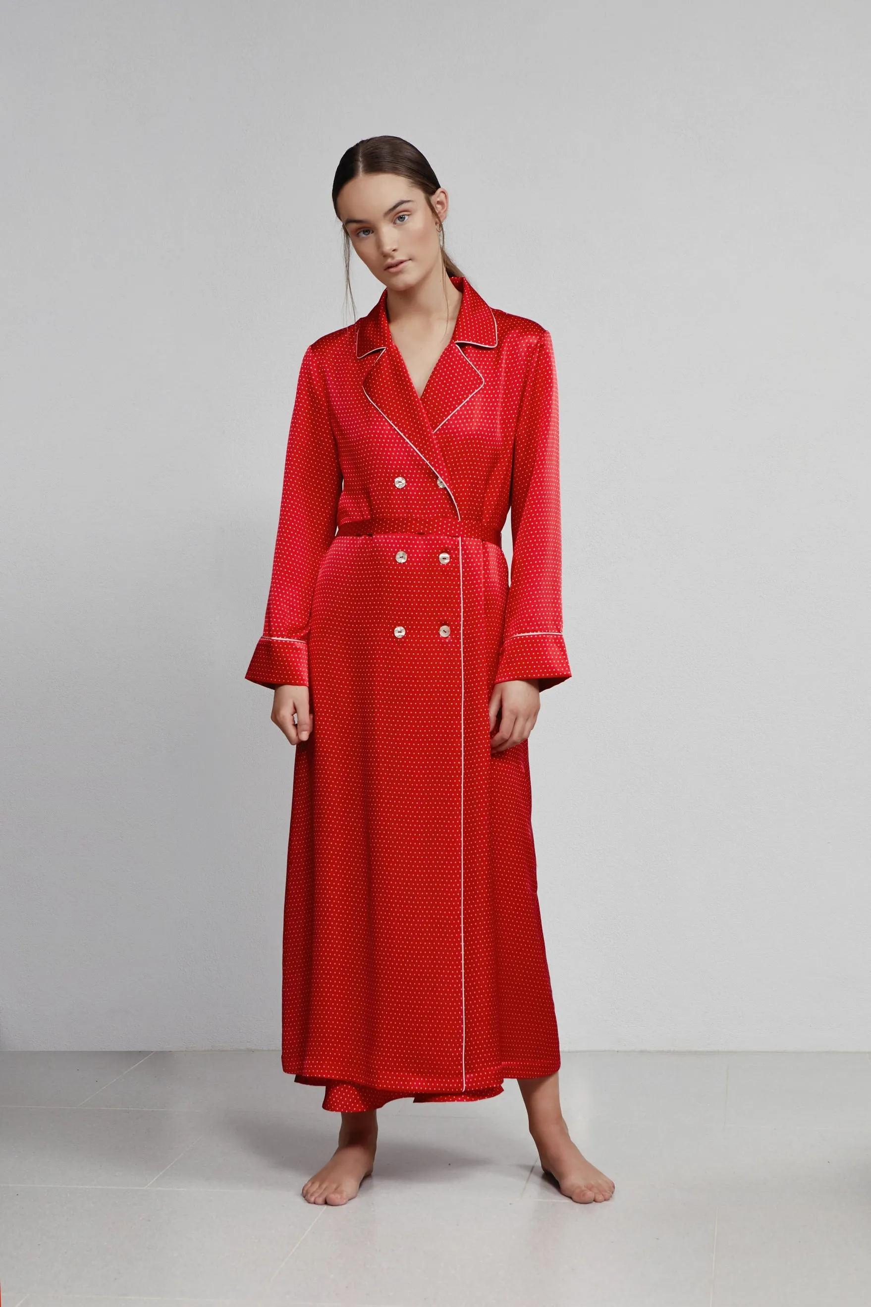 double breasted robe, ruby dot (sample)