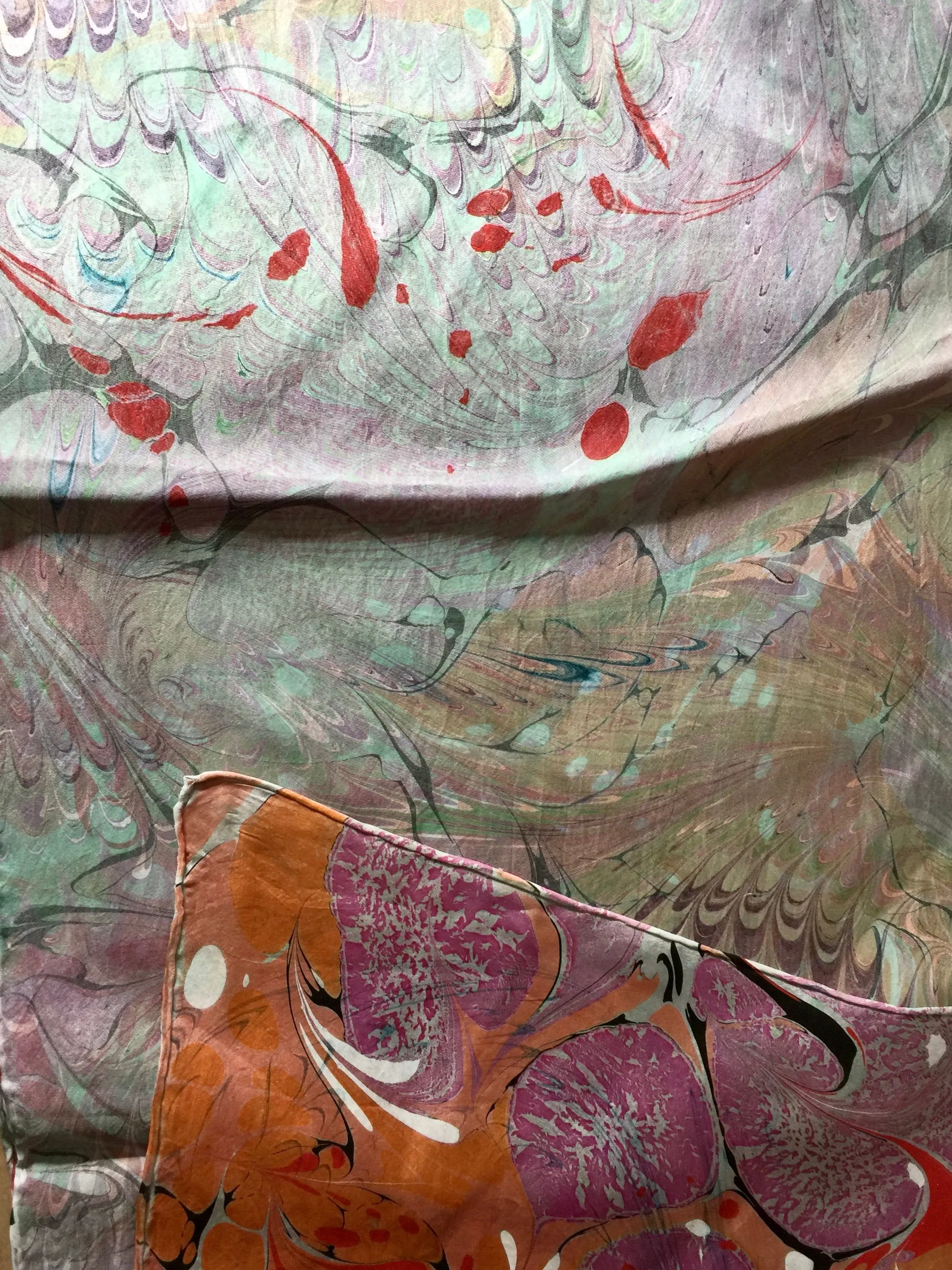 Double-Sided Multicolored Marbled and Swirl-Combed Tokyo Habotai Silk 14x72"