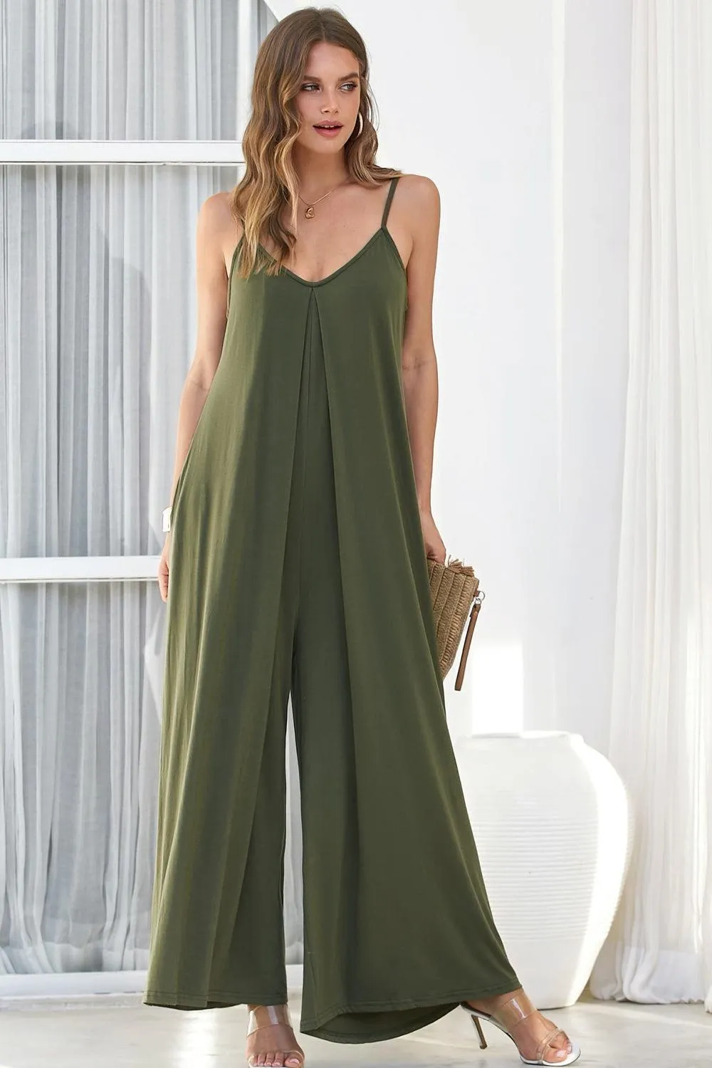 Easy Chic V Neck Sleeveless Palazzo Jumpsuit