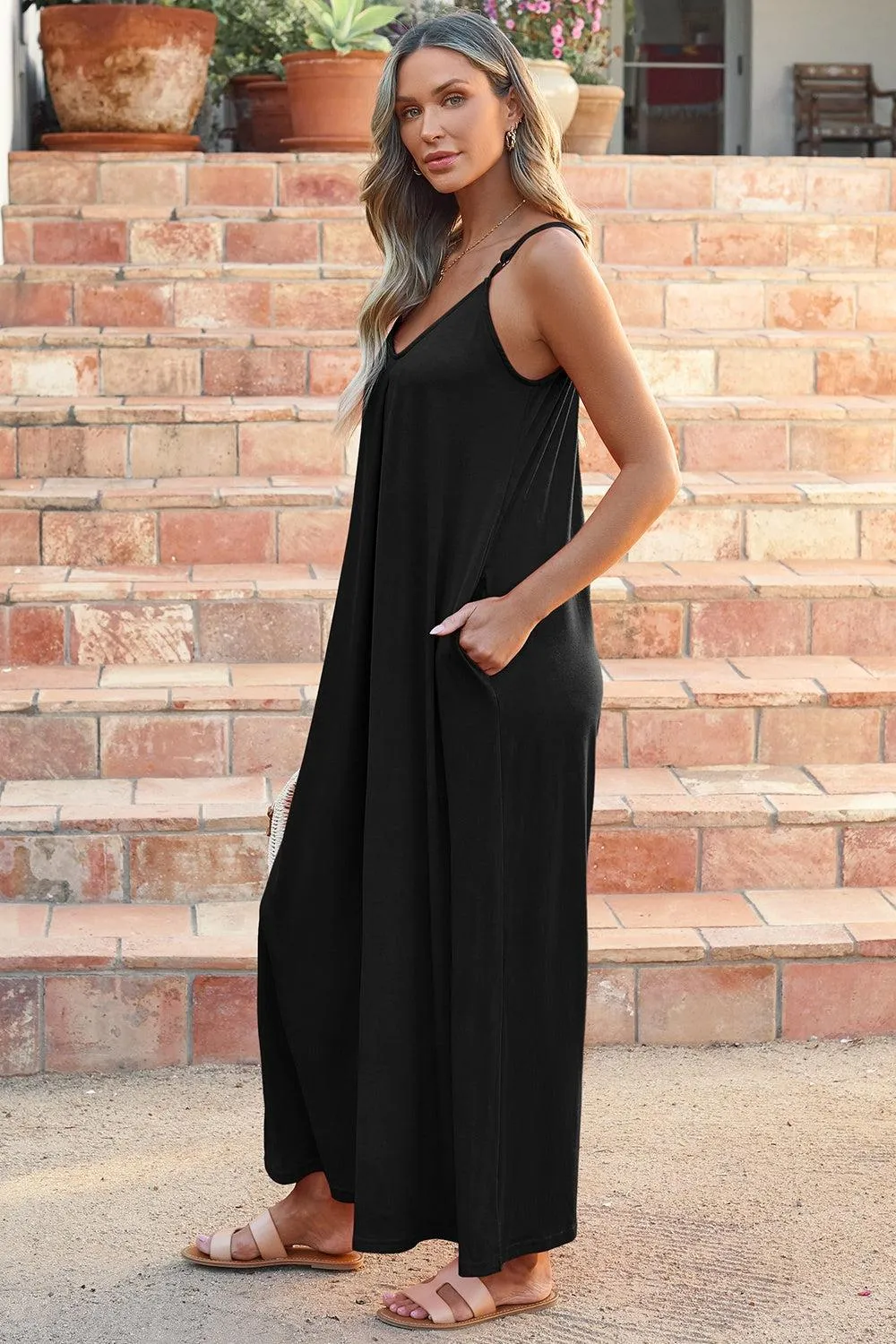 Easy Chic V Neck Sleeveless Palazzo Jumpsuit