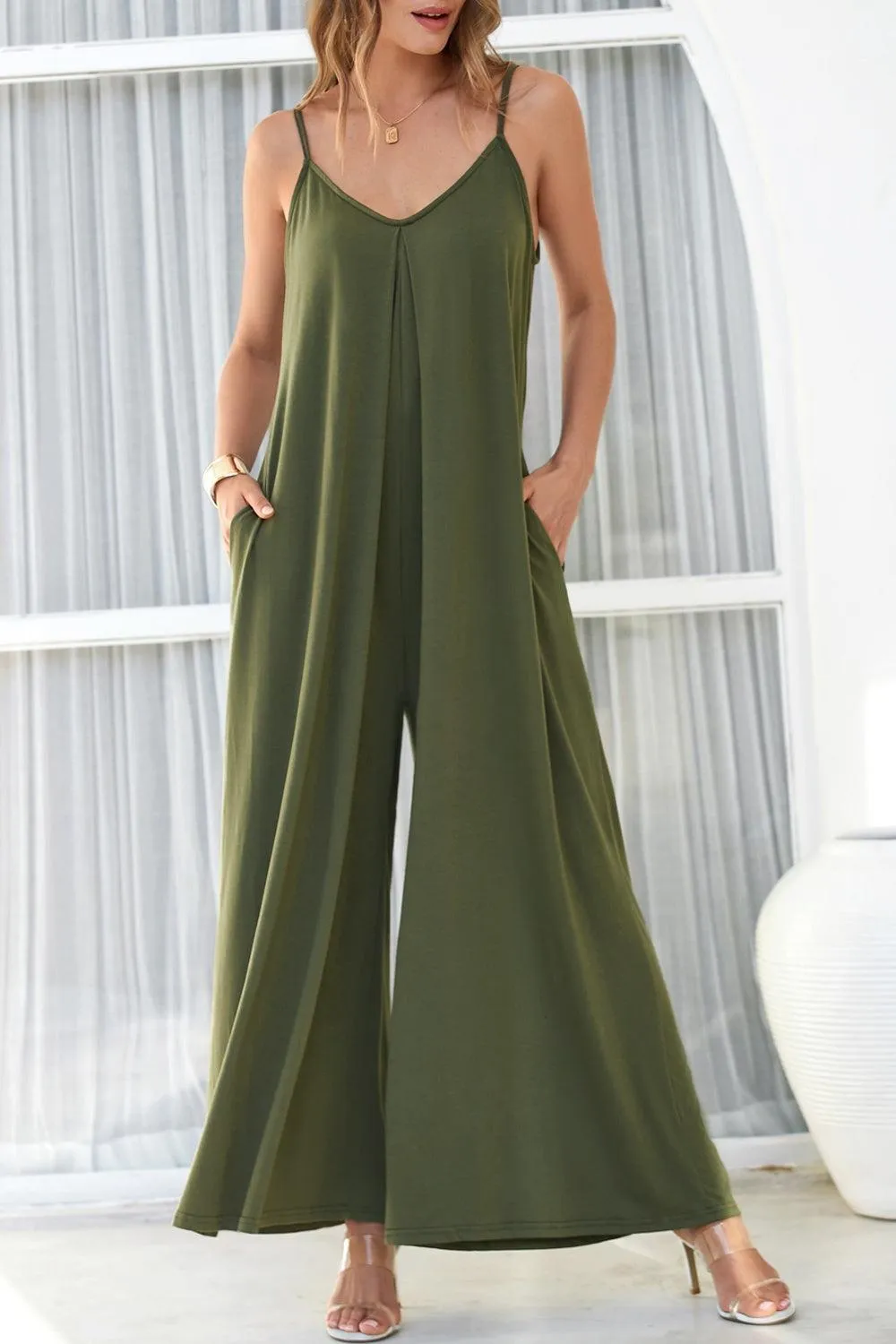 Easy Chic V Neck Sleeveless Palazzo Jumpsuit