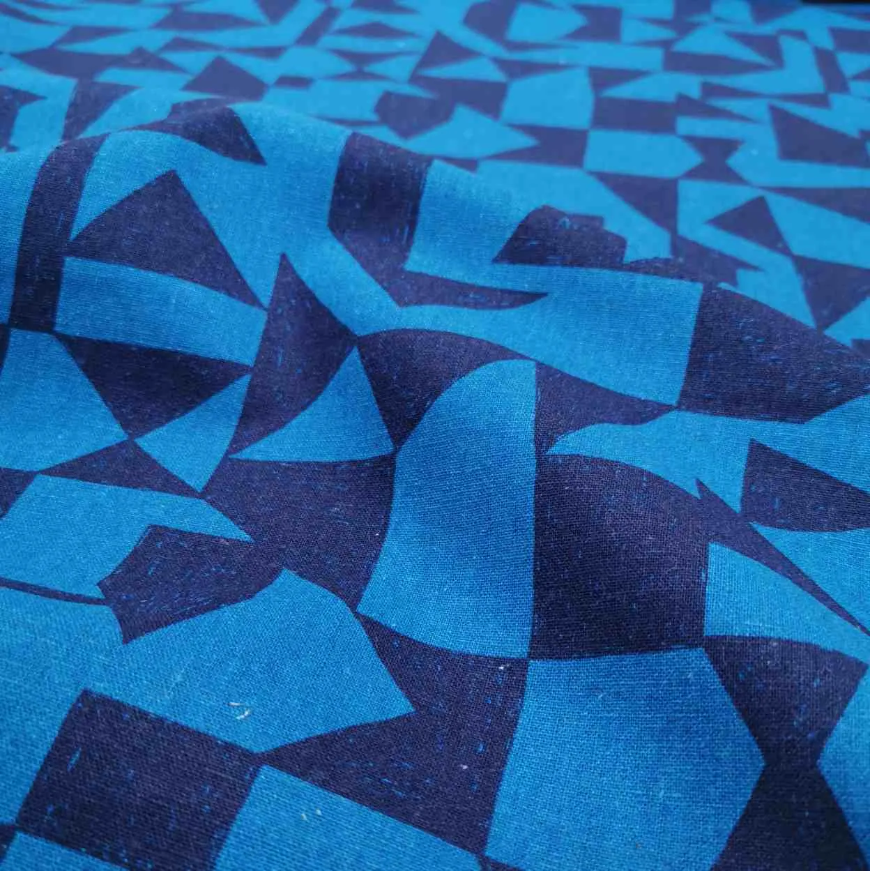 Echino Kokka Linen Cotton Canvas, Patch In Blue