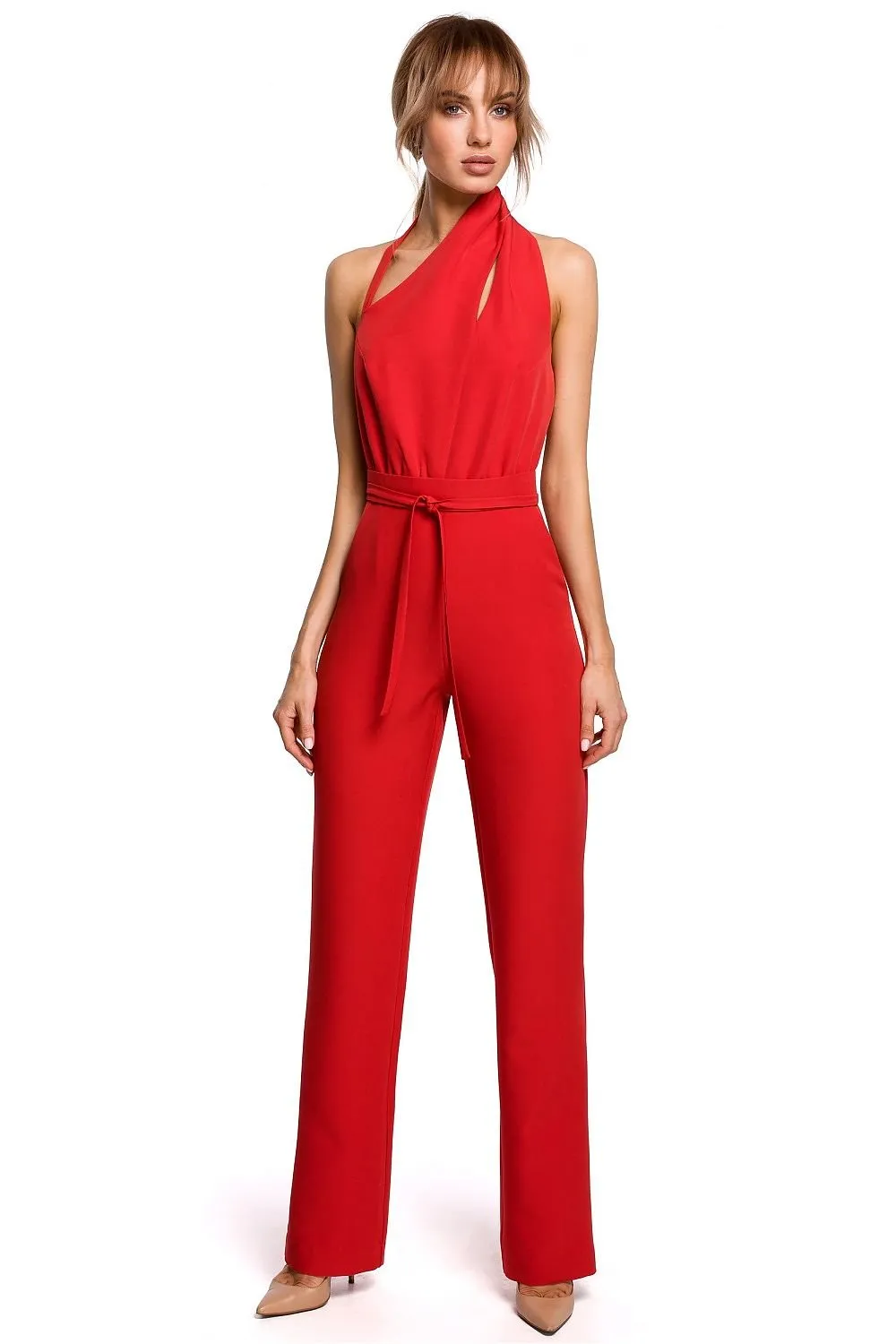 Elegant asymmetrical neck jumpsuit