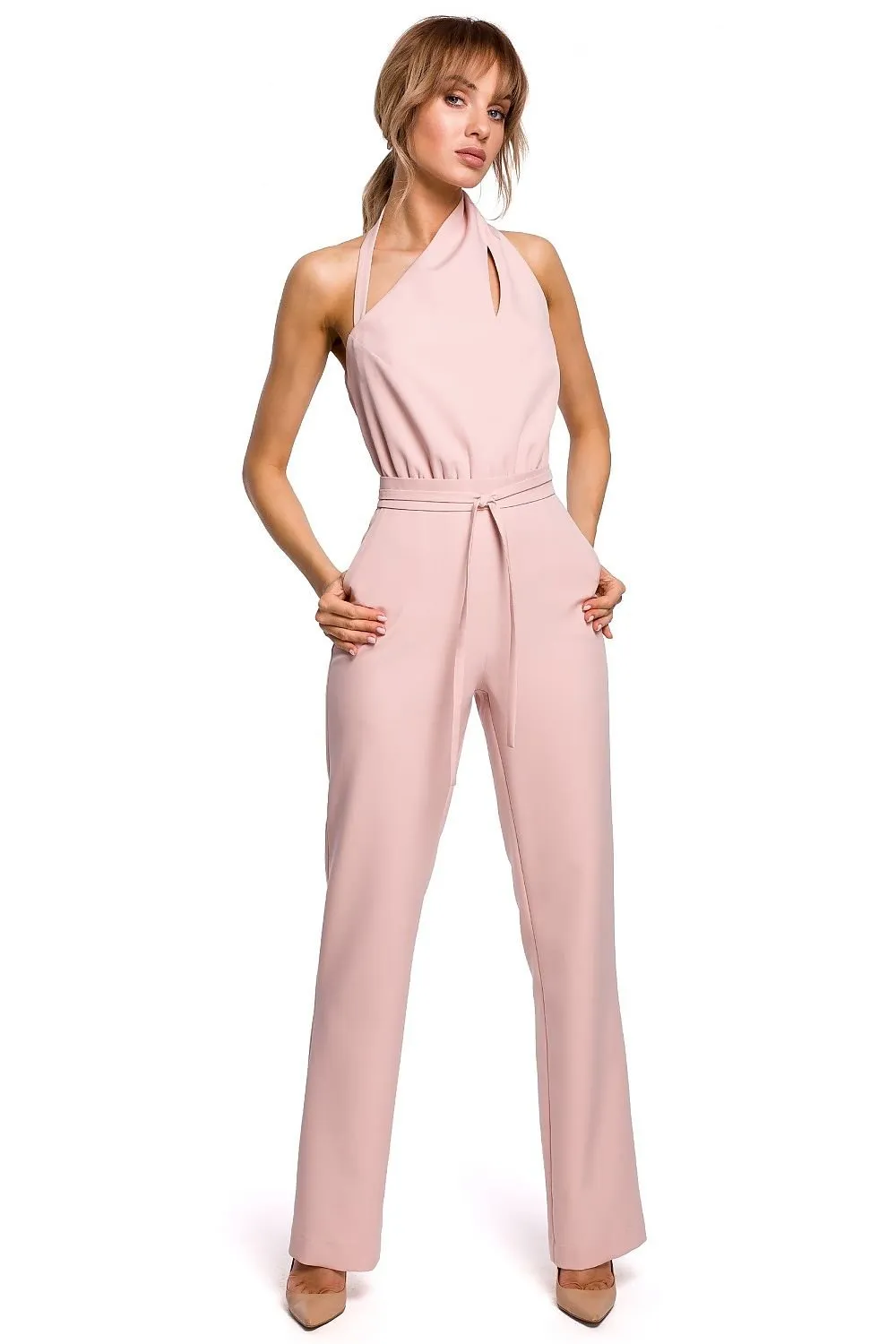 Elegant asymmetrical neck jumpsuit