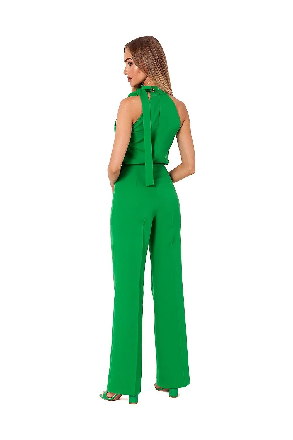 Elegant halter neck striking tie jumpsuit