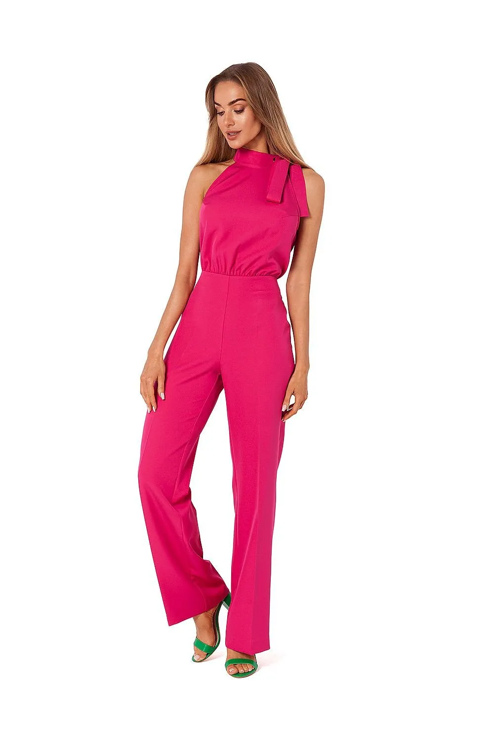 Elegant halter neck striking tie jumpsuit