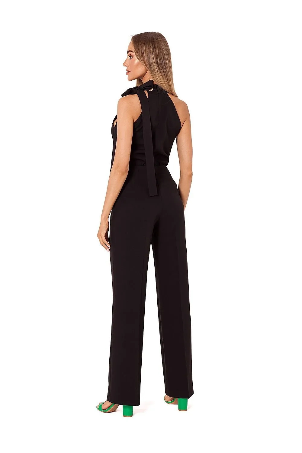 Elegant halter neck striking tie jumpsuit