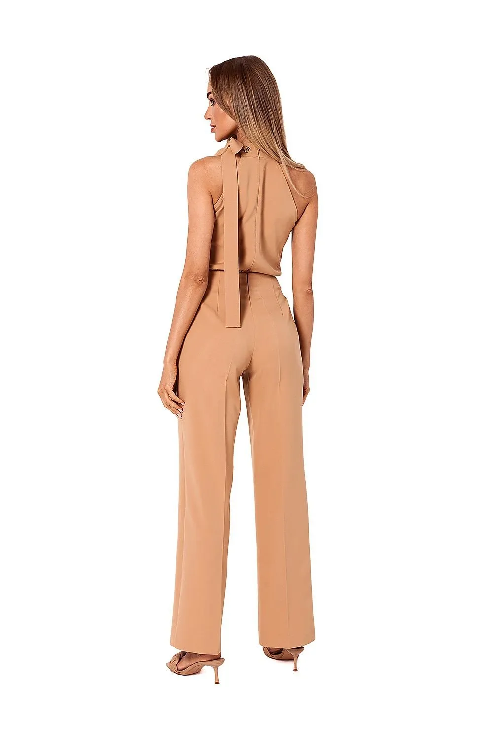 Elegant halter neck striking tie jumpsuit