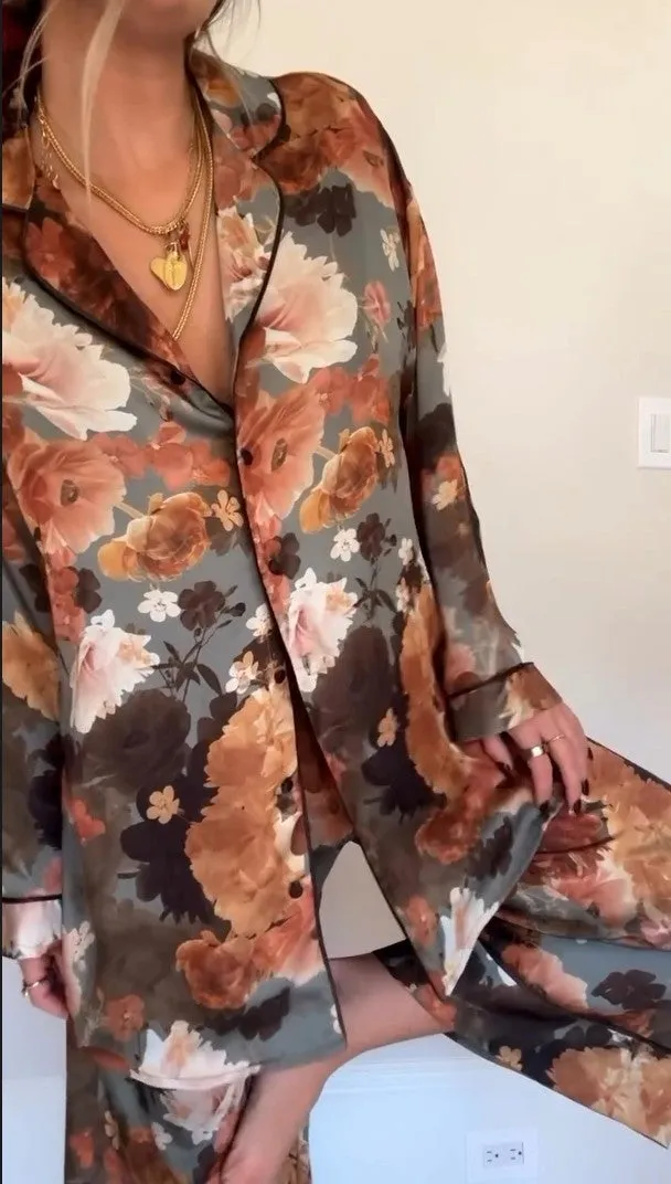 Ellie – Luxurious Peony Satin Pajama Set for Women