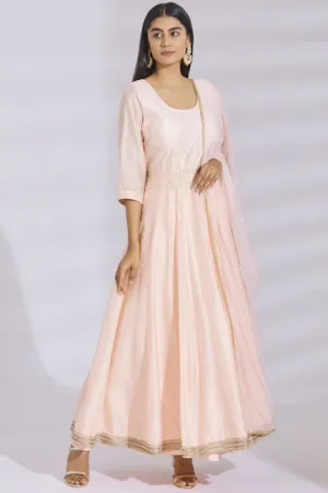 Embellished Chanderi Silk Anarkali Set in Peach