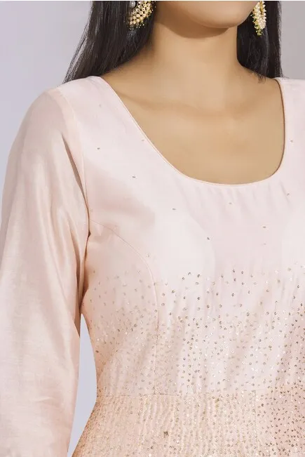 Embellished Chanderi Silk Anarkali Set in Peach