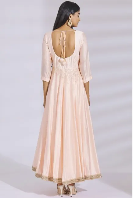 Embellished Chanderi Silk Anarkali Set in Peach
