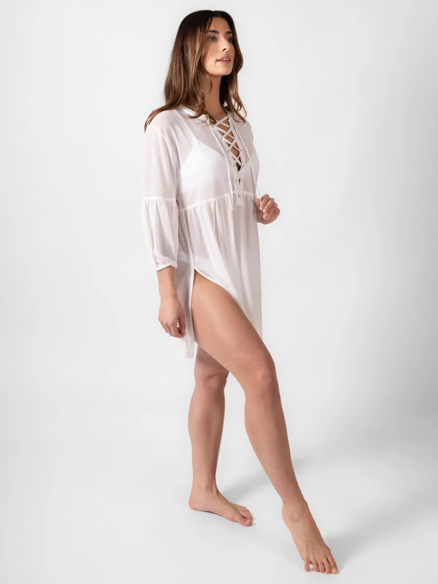 Escape Mesh Lace Front Tunic in White