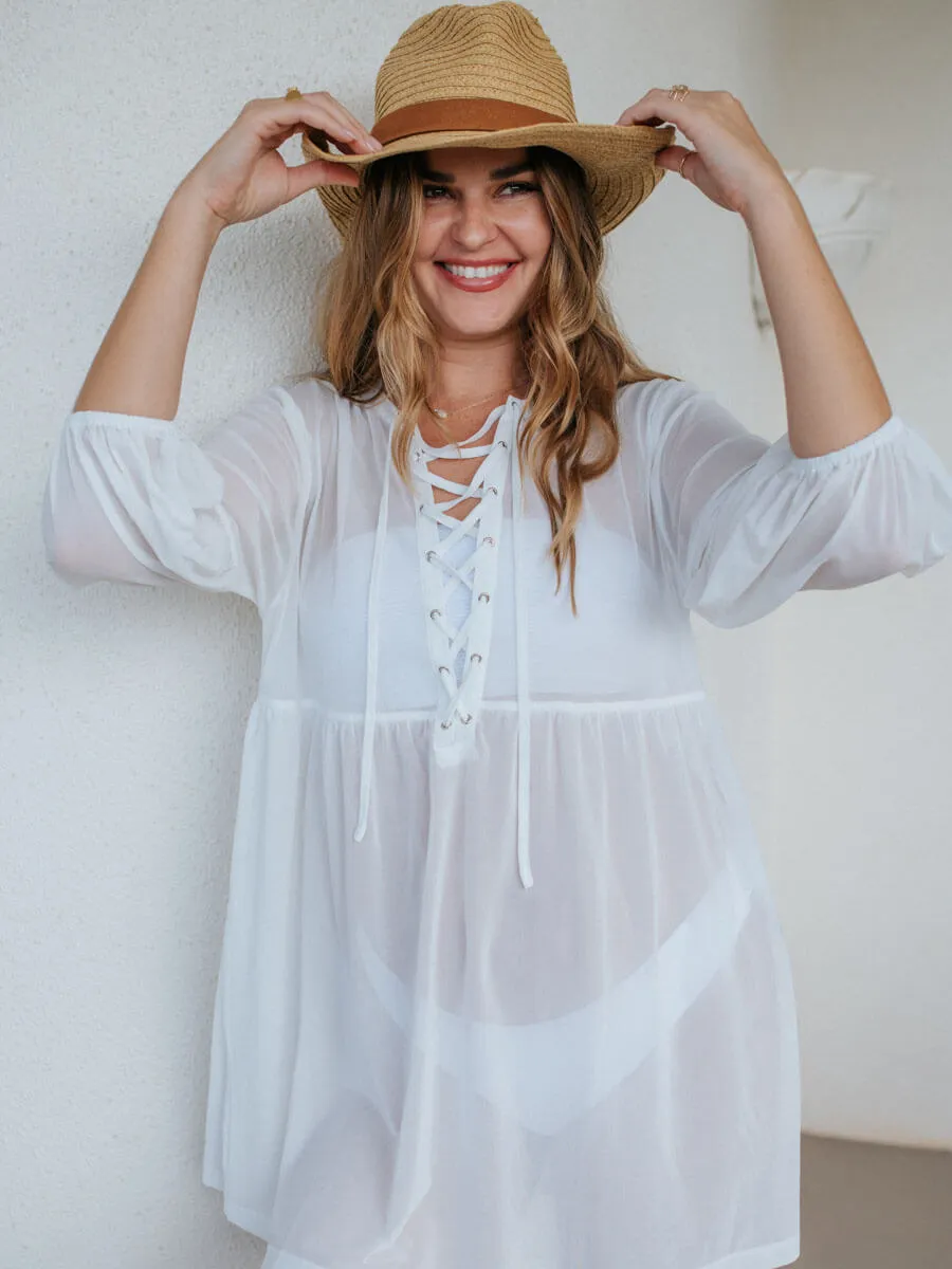 Escape Mesh Lace Front Tunic in White