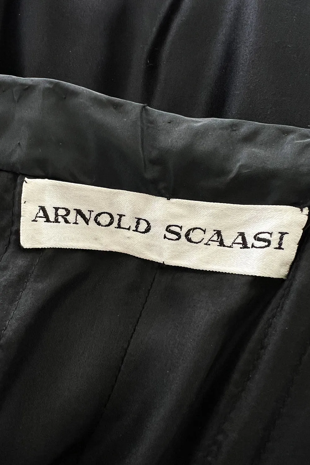 Fall 1982 Arnold Scaasi Couture Runway Black Silk Strapless Dress w Pink Ruffle
