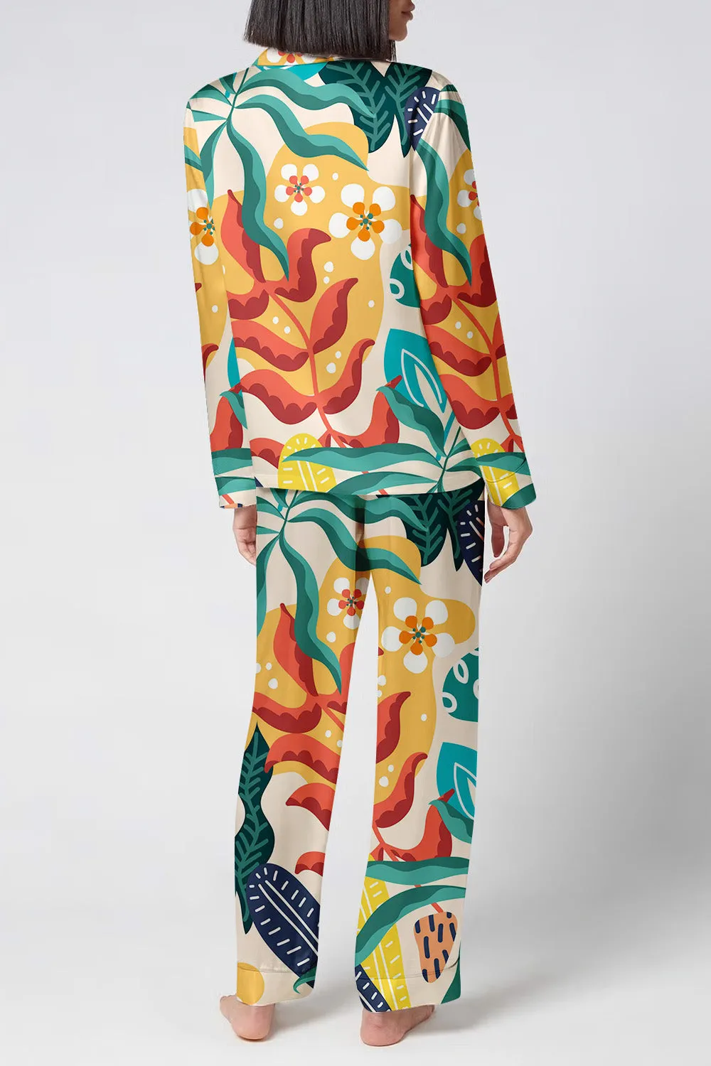 Fiesta Flora – Abstract Tropical Leaf & Floral Satin Pajama Set