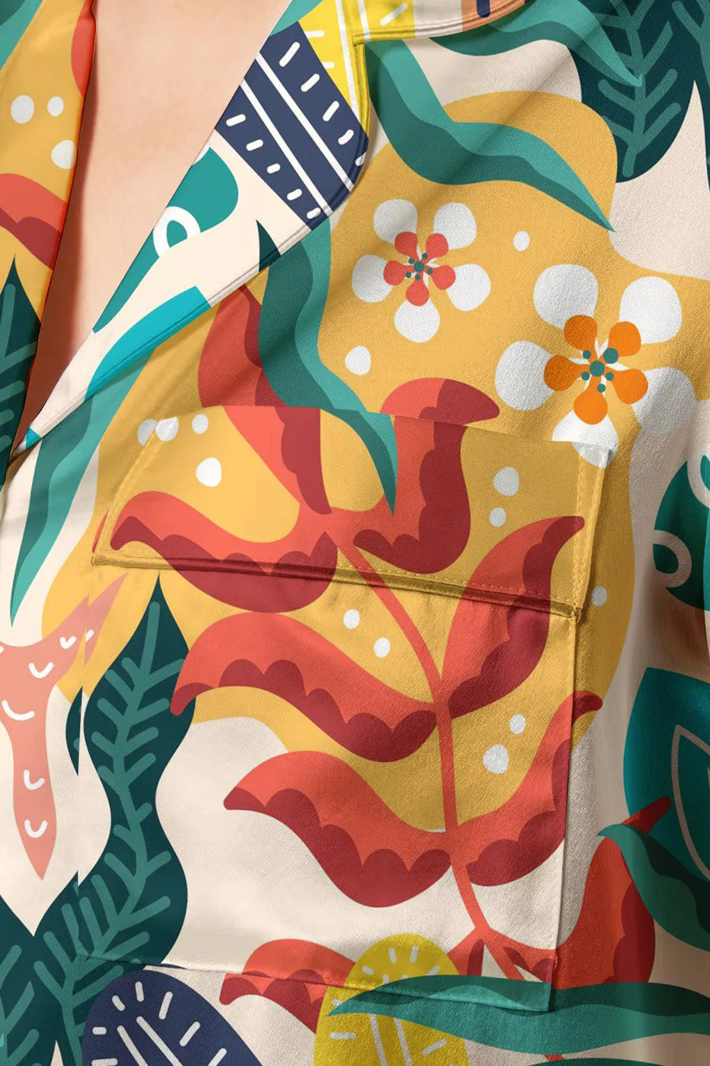 Fiesta Flora – Abstract Tropical Leaf & Floral Satin Pajama Set