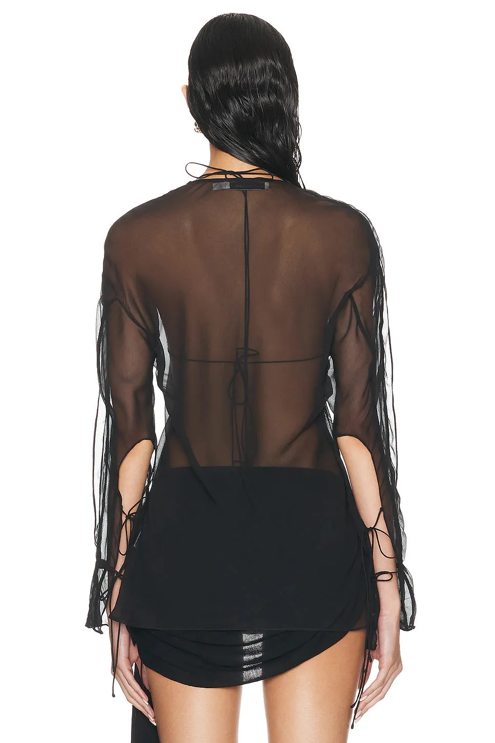 Floating Sheer Lapped Shirt - Black