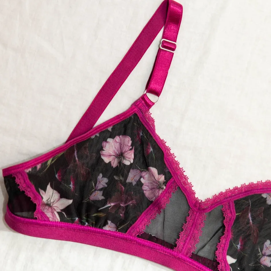 Floral Fantasy Printed Mesh Peekaboo Bralette XS/S