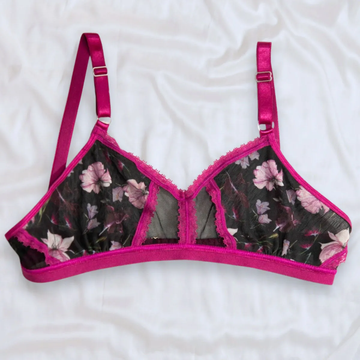 Floral Fantasy Printed Mesh Peekaboo Bralette XS/S