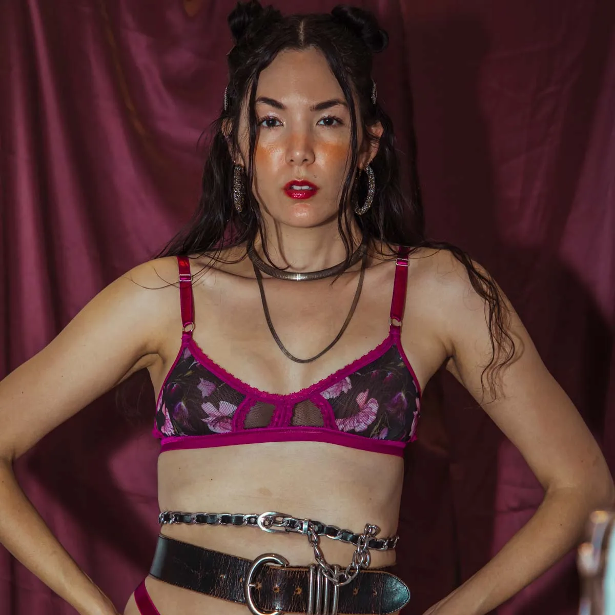 Floral Fantasy Printed Mesh Peekaboo Bralette XS/S