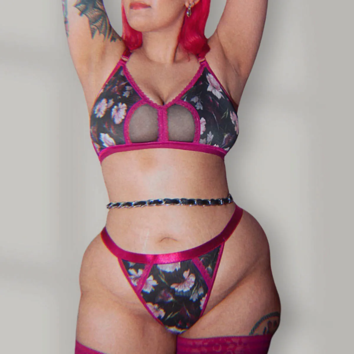 Floral Fantasy Printed Mesh Peekaboo Bralette XS/S
