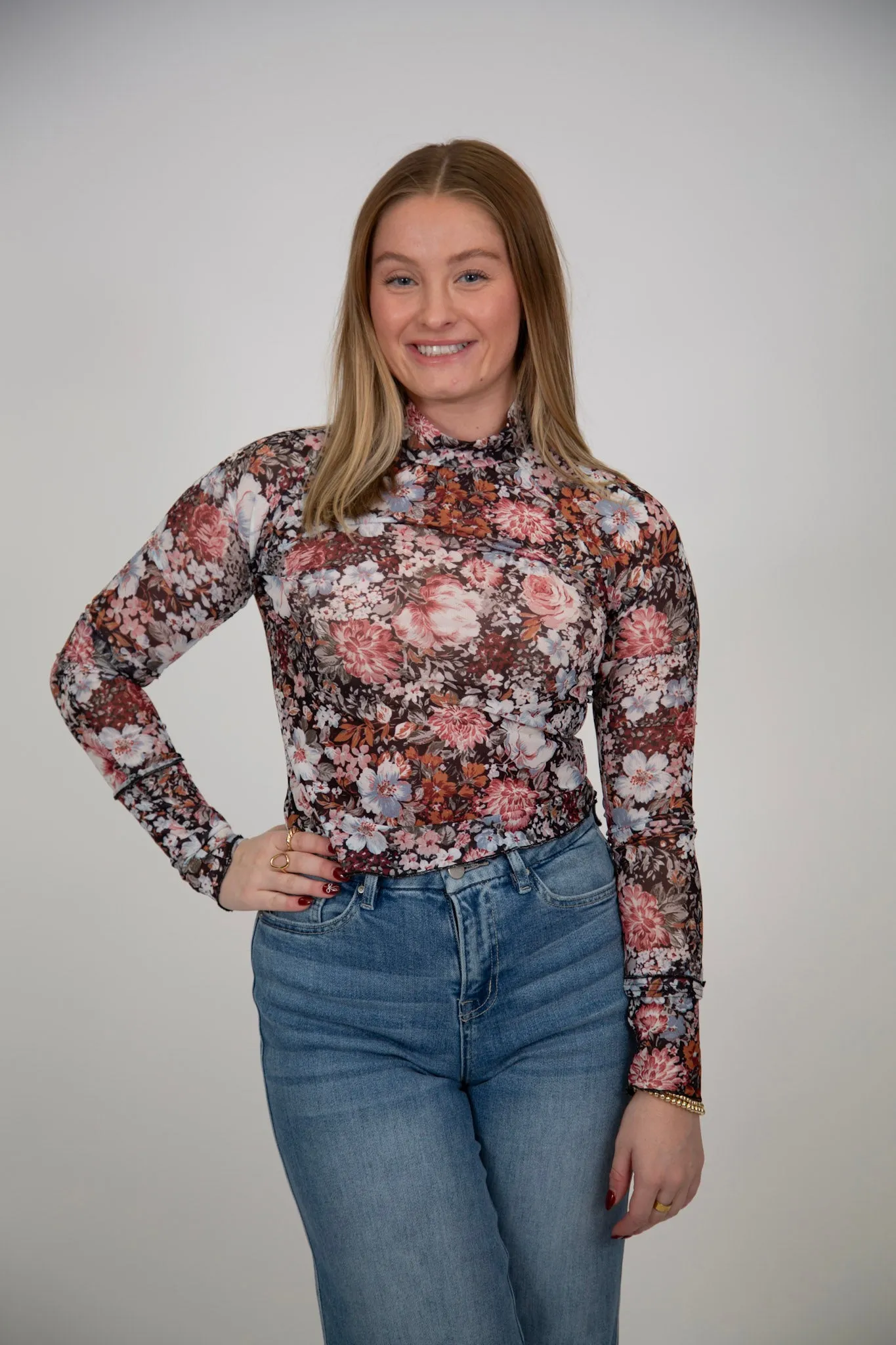 Floral Mesh Top | Brown Multi