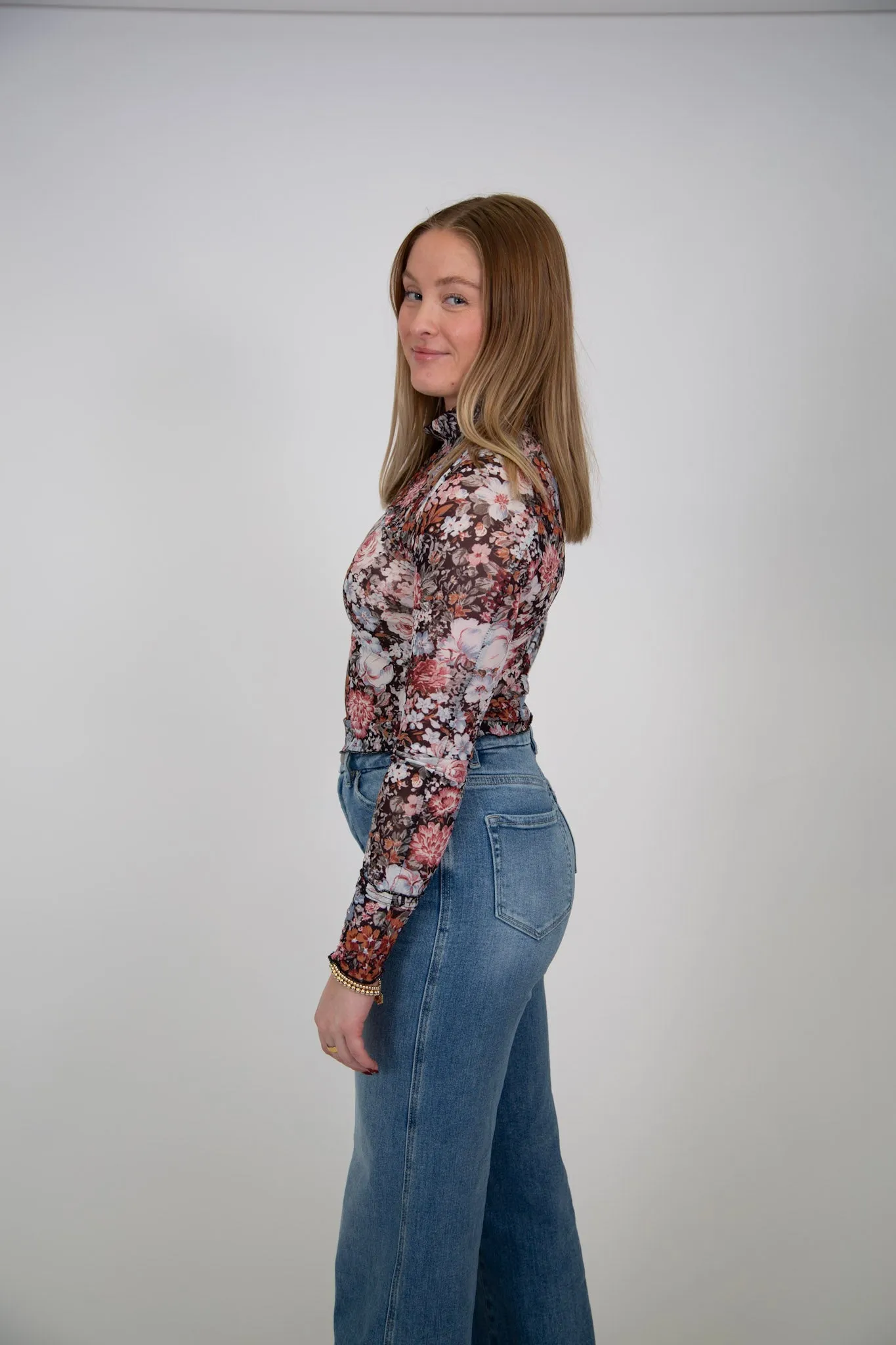 Floral Mesh Top | Brown Multi