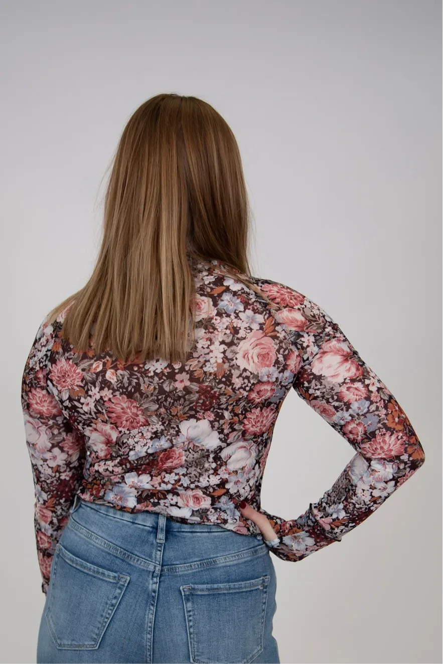 Floral Mesh Top | Brown Multi
