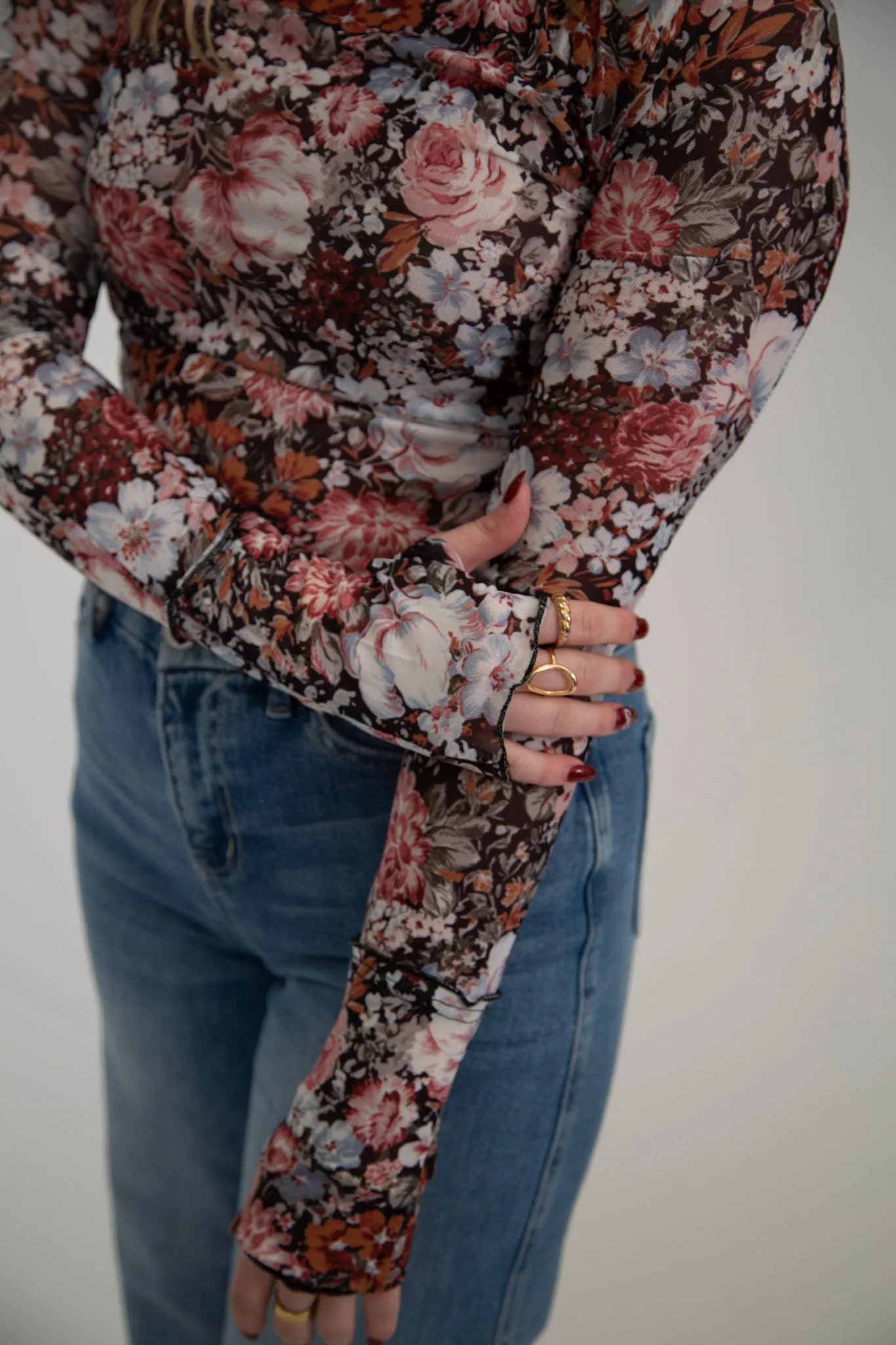 Floral Mesh Top | Brown Multi