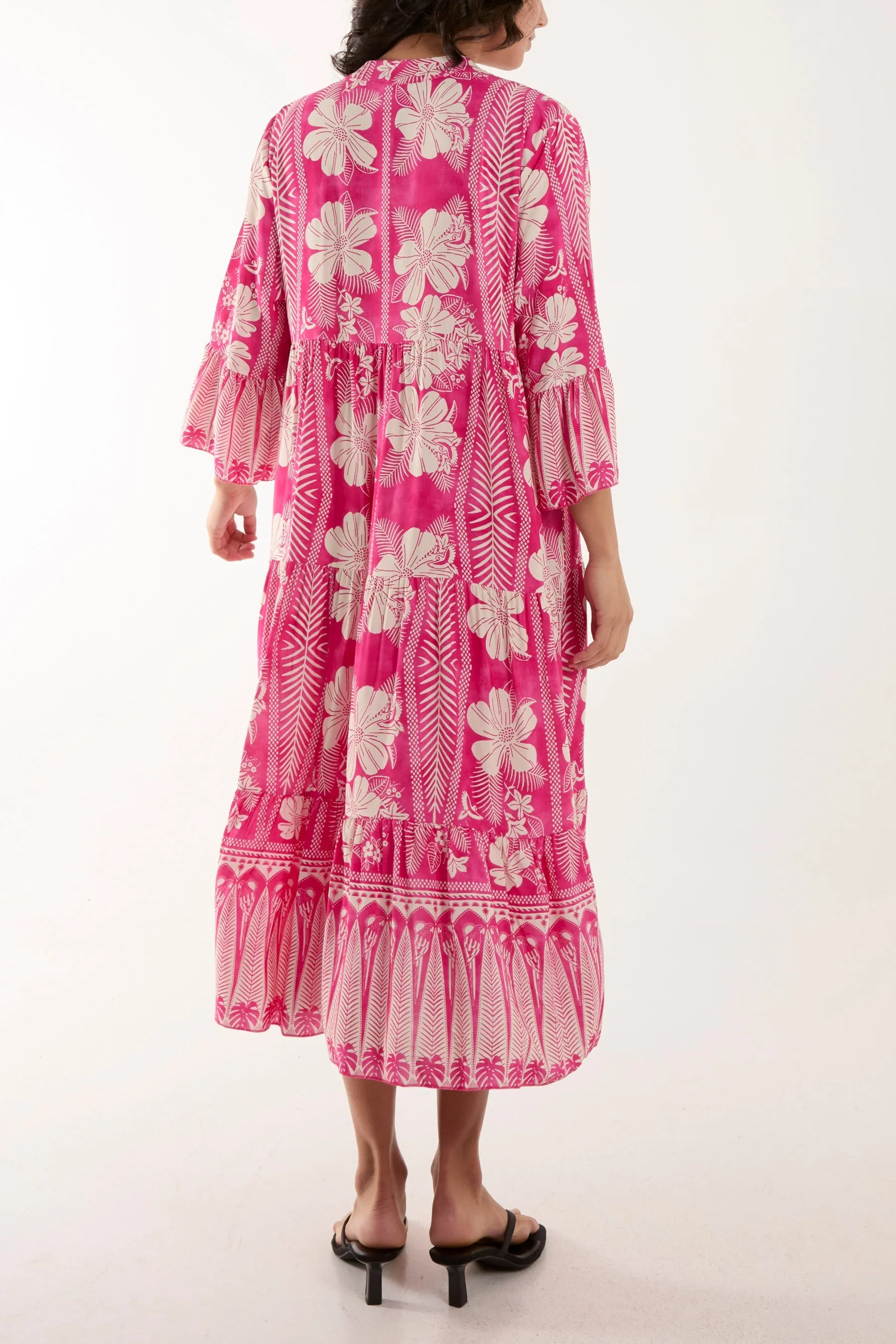 Floral Print Grandad Collar Midi Dress