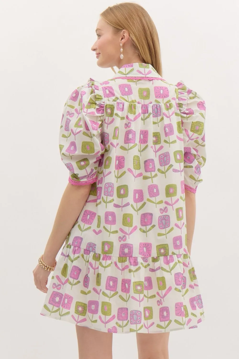 Floral Printed Ruffle Mini Dress {Almond}