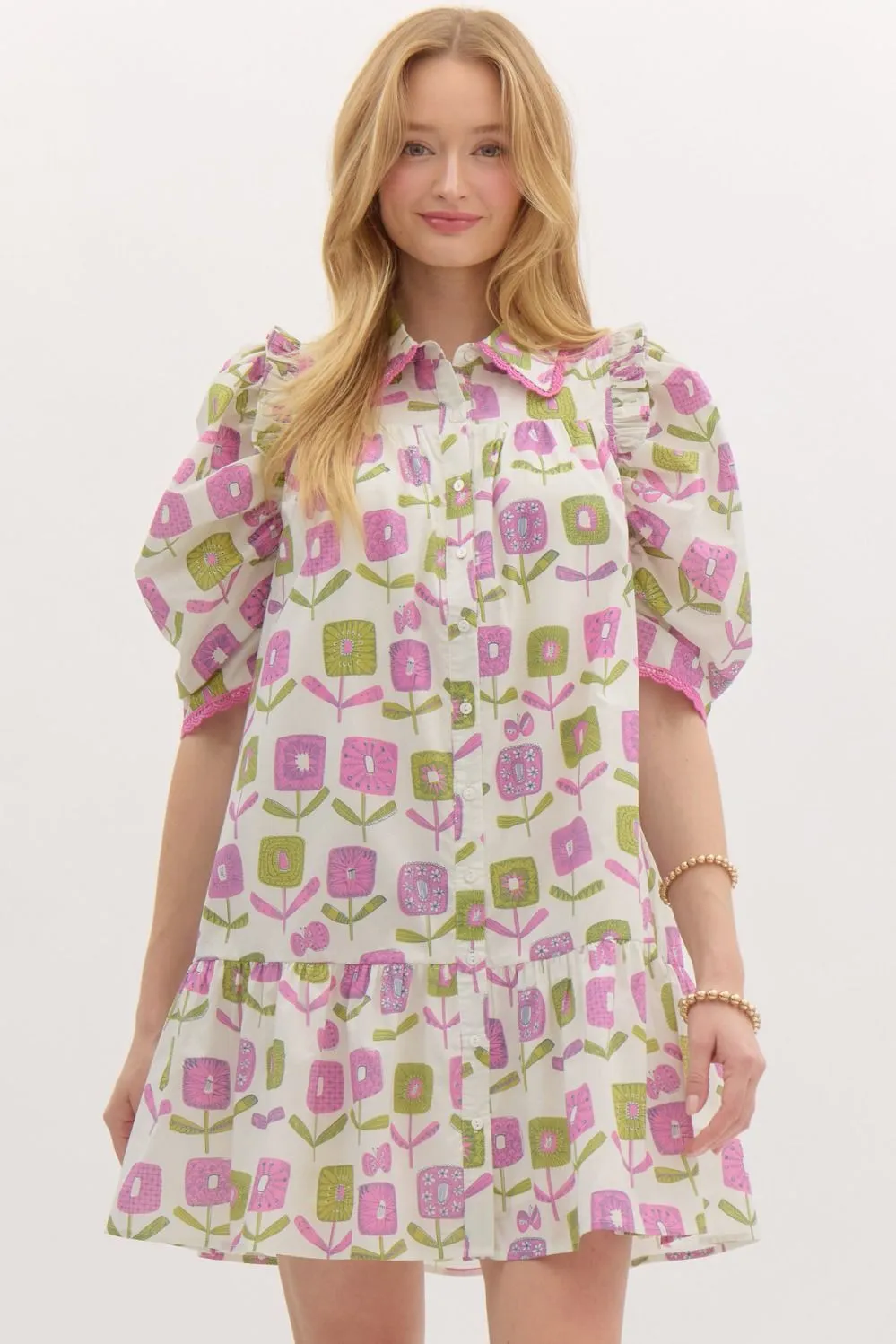 Floral Printed Ruffle Mini Dress {Almond}