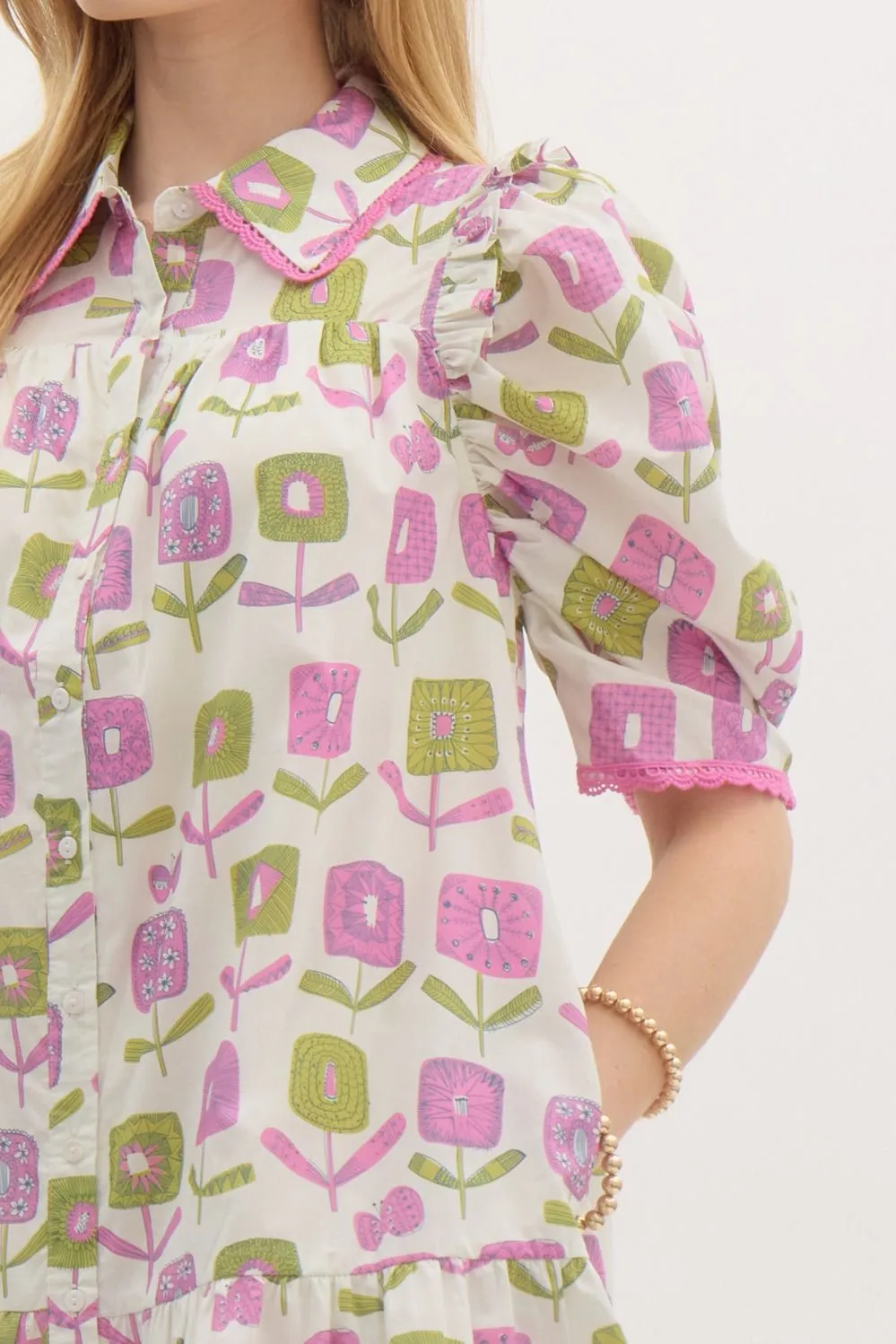 Floral Printed Ruffle Mini Dress {Almond}