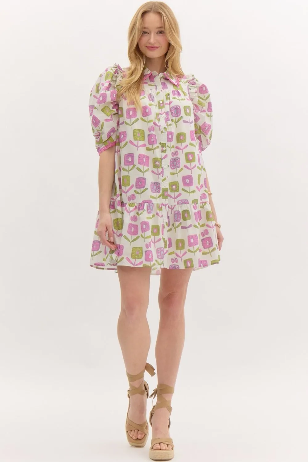 Floral Printed Ruffle Mini Dress {Almond}