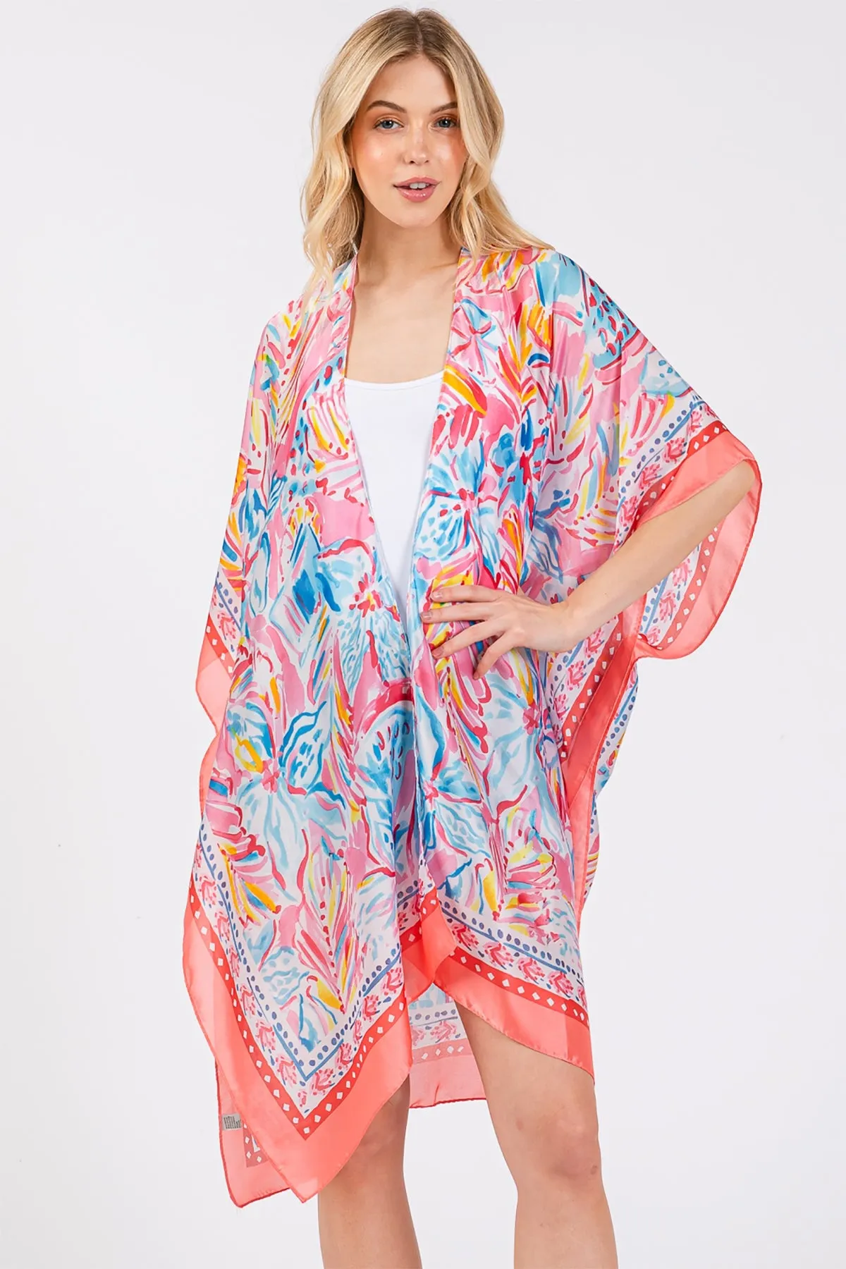 FLOWER PRINT SILKY FEEL KIMONO