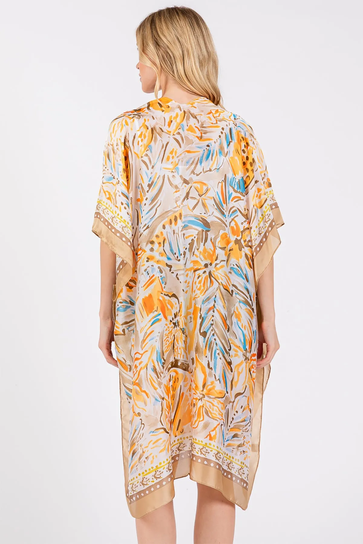 FLOWER PRINT SILKY FEEL KIMONO