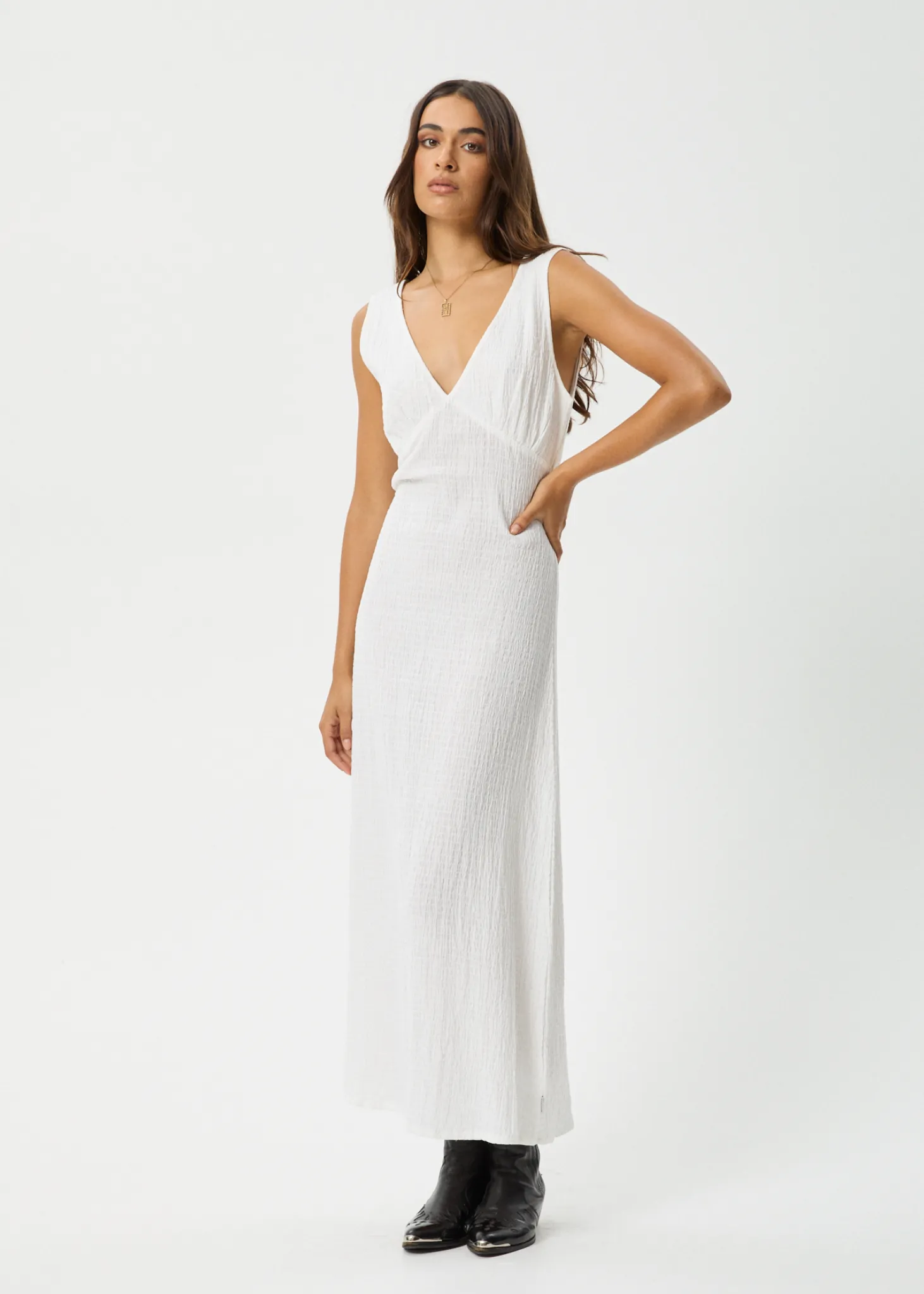 FOCUS - HEMP SEERSUCKER MAXI DRESS - WHITE