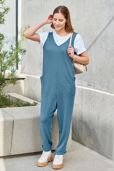 Free And Easy Sleeveless Straight Leg Jumpsuit